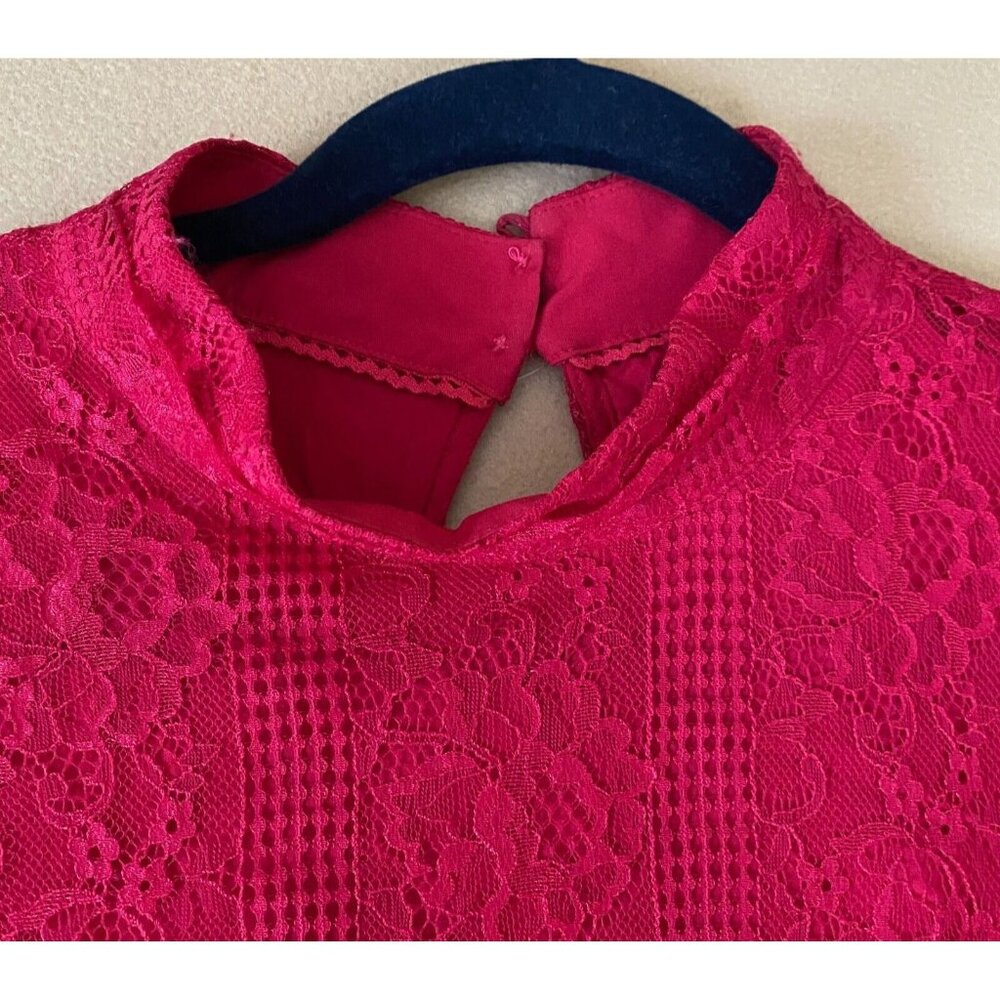 Anthropologie Maeve Open Back Lace Mini Dress 12 Red LS Pockets Mock Neck NWT - Picture 13 of 16